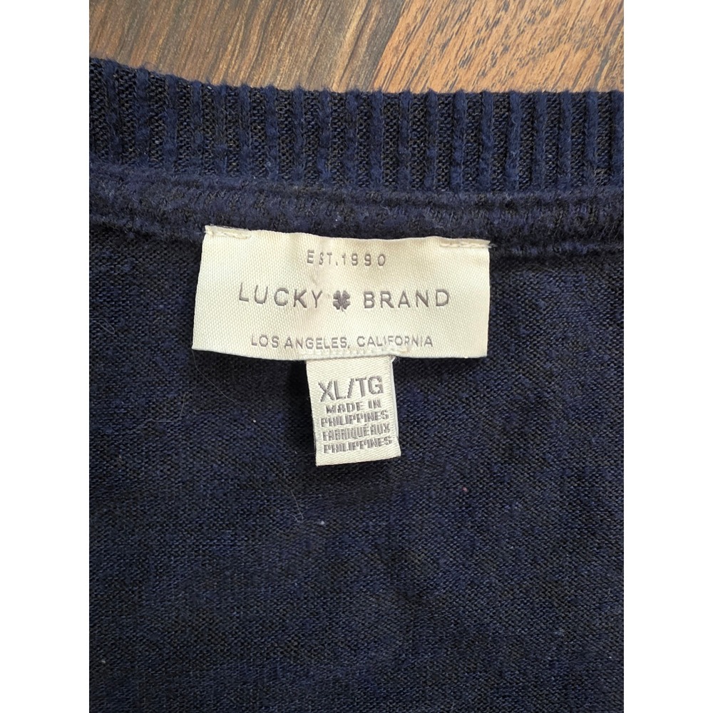 Lucky Brand Womens Navy Blue V-Neck Sweater Side Slit XL quiet luxury academia‎ - Picture 4 of 8